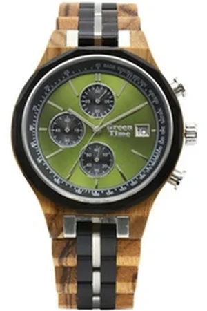 Green Time Chronograph ZW176C, Armbanduhr, Quarzuhr, Herrenuhr, Holzuhr, Datum grün