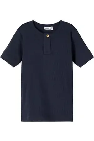 NAME IT T-Shirt geripttes T-Shirt mit Knopf in Unifarbe blau 92