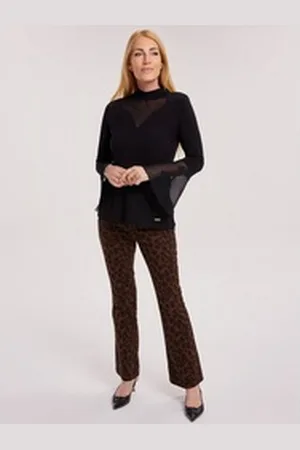 Sarah kern Schlagjeans Bootcut Hose weit mit Leo-Motiv braun 42