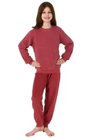 CHRISTINE Normann Pyjama Mädchen Frottee Pyjama langarm mit Bündchenin Streifenoptik rot 170-176