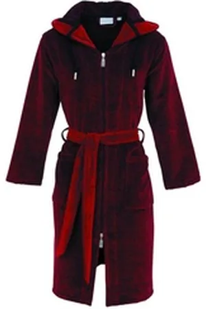 Carl Ross Damenbademantel 571410, Midilänge, Velours, Kapuze, 2-Wege Reißverschluss, Melange-Optik rot 40/42