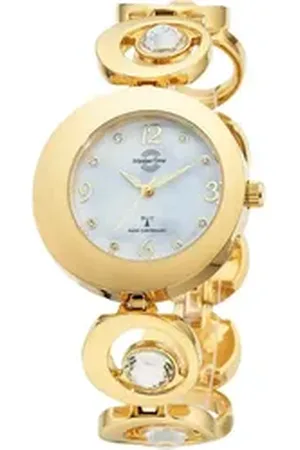 Master Time Funkuhr Lady Line MTLA-10789-75M, Armbanduhr, Quarzuhr, Damenuhr, Leuchtzeiger goldfarben