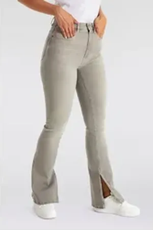 HUGO BOSS ORANGE Schlagjeans Rosa High Rise Bootcut Premium Damenmode mit Leder-Badge grau 28