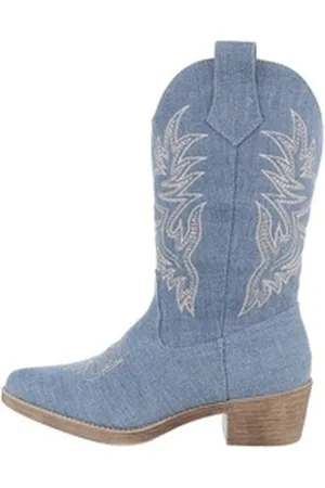 Ital-Design Damen Cowboyboots Western Westernstiefel (84463144) Blockabsatz Western- & Bikerstiefel in Blau blau 37 EU