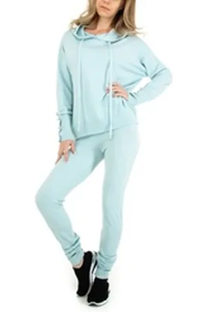 Ital-Design Freizeitanzug Damen Freizeit, Kapuze Stretch Zweiteiler in Blau blau M/L
