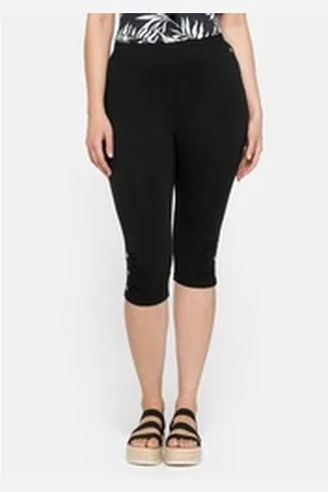 Sheego Leggings Große Größen mit Raffung und Deko-Knöpfen am Saum schwarz 42