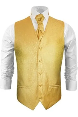 Paul Malone Anzugweste Herren Hochzeitsweste mit Plastron Set 2tlg barocke (Set, 2-tlg., mit Weste und Plastron) gold V97, Gr. 56 (XL) goldfarben 56