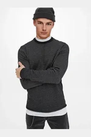 Only & Sons Strickpullover Pullover Rundhals Langarm Sweater ONSNIGUEL REG 12 STRIPE CREW KNIT blau|schwarz S