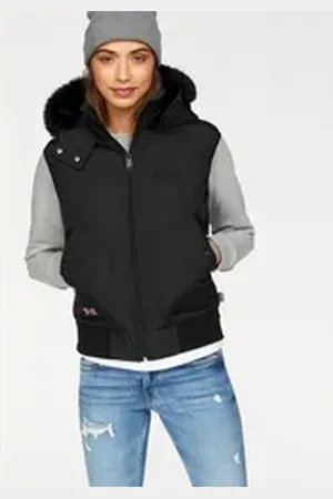 Lonsdale London Steppweste WHITEHALL Kapuze mit Fellimitat schwarz L (40)
