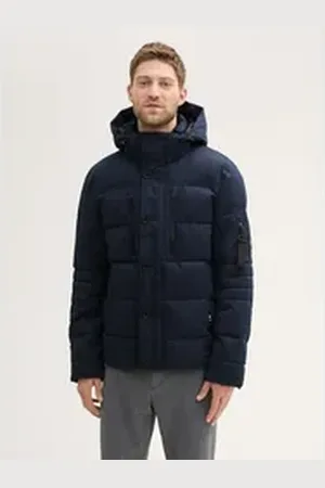 TOM TAILOR Winterjacke Pufferjacke mit abnehmbarer Kapuze blau XXXL