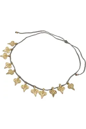 GURU-SHOP Perlenkette Makramee Kette Modeschmuck, Boho Kopfschmuck.. grau