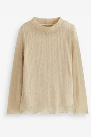 Next Stehkragenshirt Netzstoffoberteil mit Glitzer und Stehkragen (2-tlg) goldfarben 168 (16 J.)