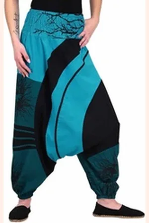 Kunst und Magie Haremshose Goa Haremshose "The Tree" Ibiza Strandhose, Wellnesshose Boho blau S/M
