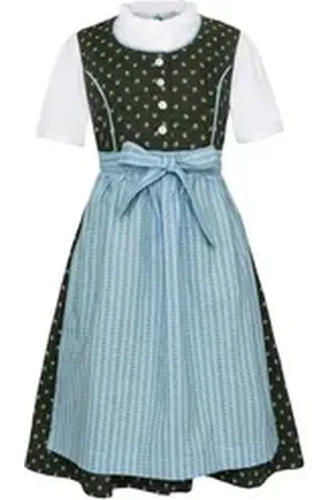 Isar Dirndl Kinderdirndl 3tlg. - BIBIANA - tanne/hellblau blau 122