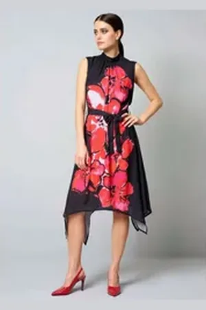 ALBA MODA Midikleid Kleid mit platziertem Blumenprint schwarz 38