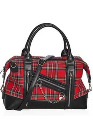 Banned Retro Schultertasche Edwards Tartan, Gothic Handschellen Zips Weekender rot