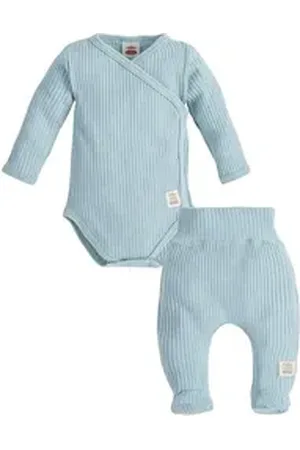 Makoma Erstausstattungspaket Baby Kleidung-Set Wickelbody & Hose mit Fuß Neutral -Harmony- (Set, 2-tlg) 100% Baumwolle blau 68