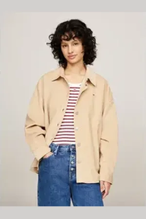 Tommy Hilfiger Outdoorbluse TJW FINE CORD OVERSHIRT aus Feincord, Logo-Flag braun L (40)