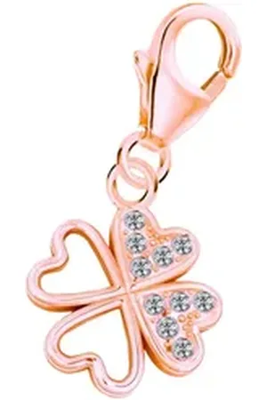 Goldene Hufeisen Charm-Einhänger Charm Anhänger Kleeblatt 925 Silber mit Zirkonia Vergoldet (1 Stück, inkl. Etui), 925 Sterling Silber vergoldet Zirkonia Goldschmuck Armband Damen goldfarben