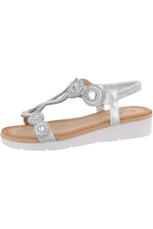 Ital-Design Damen Freizeit Riemchensandalette (86016823) Keilabsatz/Wedge Keilsandaletten in Silber silberfarben 37 EU
