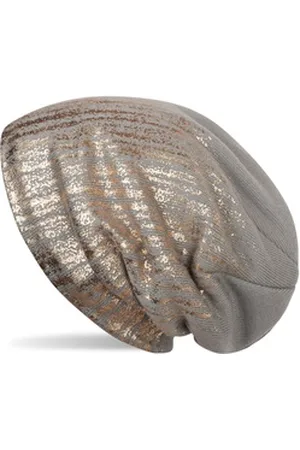styleBREAKER Strickmütze Feinstrick Beanie mit Metallic Print (1-St) grau
