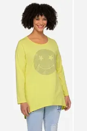 Angel of Style Angel of Style Longsleeve Longshirt oversized Smiley V-Ausschnitt Langarm grün 46