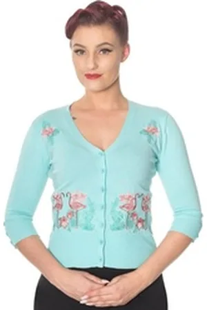 Banned Retro Strickjacke Flamingo Babyblau Retro Vintage Cardigan blau S