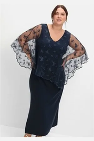 Sheego Abendkleid Große Größen im Lagenlook, mit Mesh und Spitze blau 54