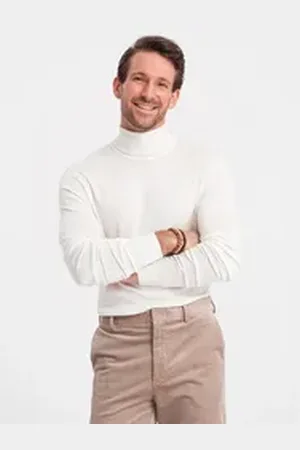 Ombre Clothing Rollkragenpullover Gestrickter Rollkragenpullover für Herren mit Viskose weiß XL