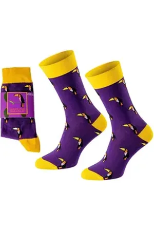 Chili Lifestyle Freizeitsocken TUCAN Lustige Socken mit Spruch Banderole als Geschenksocken (Paar, 1-Paar, Mit Spruchbanderole) Weichbund ohne Gummidruck gelb|lila|schwarz 41-45