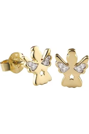 Acalee Paar Ohrstecker für Kinder Gold 333 / 8K Engel-Ohrschmuck Zirkonia goldfarben