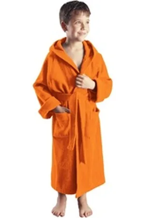 Arus Kinderbademantel für Jungen und Mädchen, mit Kapuze, 100% Baumwolle, mit zwei Taschen, farbenfroh orange 128