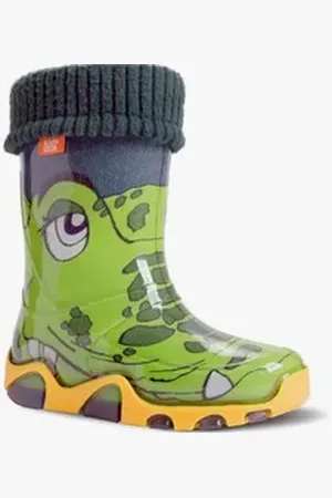 Demar Unisex Kinder Gummistiefel Regenstiefel gefüttert (Krokodil) Gummistiefel wasserdicht 20-21 EU