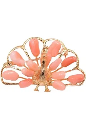 Firetti Brosche Schmuck Geschenk Ansteckschmuck Pfau Koralle, mit Koralle gelb|goldfarben|rosa