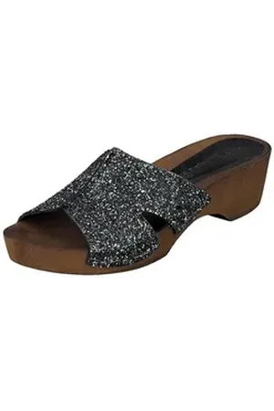 Linea Panaji Holzclogs Pantoletten echtes Leder Damen schwarz Schlappen schwarz 38 EU | 38