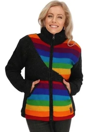 Kunst und Magie Kapuzenstrickjacke Damen Strickjacke gefütterte Wolljacke Strickpullover Bunt Regenbogen bunt 40