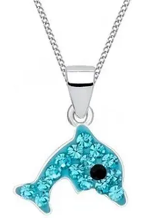 Goldene Hufeisen Kette mit Anhänger Mädchen Kinder Delfin Anhänger mit Kette aus 925 Silber mit Kristall (2-tlg, inkl. Etui), Kinderschmuck blau|silberfarben