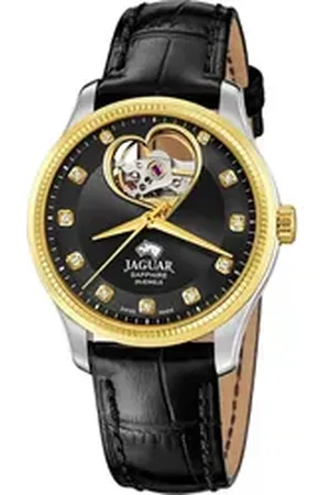 Jaguar Quarzuhr Damenuhr Leder schwarz Coeur, (Analoguhr), Damen Armbanduhr rund, Lederarmband schwarz schwarz