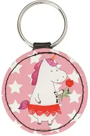Mr. & Mrs. Panda Schlüsselanhänger Einhorn Dame - Rot Pastell - Geschenk, Bachelorette, Lady, Schutzenge (1-tlg), Kreatives Design rot