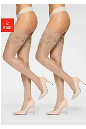 vivance collection Halterlose Feinstrümpfe (2-Paar) mit breitem Spitzenband beige 5 (52/54)