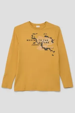 QS by s.Oliver Langarmshirt Longsleeve mit Frontprint gelb XL/BIG