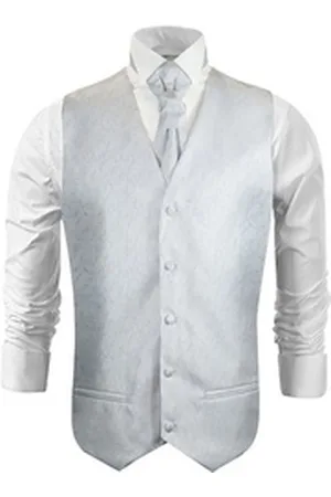 Paul Malone Anzugweste Herren Hochzeitsweste mit Plastron Set 2tlg Florale - Bräutigam (Set, 2-tlg., mit Weste und Plastron) silber weiß V20, Gr. 64 (5XL) weiß 64