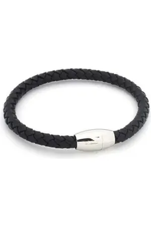 Karma Lederarmband Herrenarmband schwarz 5mm 21 cm geflochten Magnetverschluss (Geschenk für Ihn), Herrenschmuck Männerarmband Männerschmuck schwarz