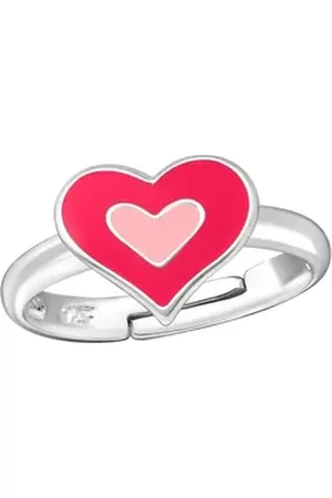 Bungsa Fingerring Ring Herz aus 925 Silber Kinder (Pink, Rosa, 1-tlg), Mädchen Jungen rot|silberfarben