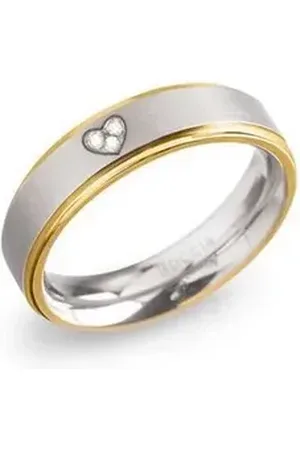 Boccia Titanium Boccia Fingerring Boccia Ring 0134-06 Titan, teilvergoldet mit 3 Brillanten Größe 52 grau