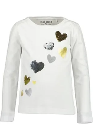 Blue Seven Rundhalsshirt Kinder Mädchen Langarm-Shirt Sweatshirt mit Herz-Print und Pailetten weiß 104