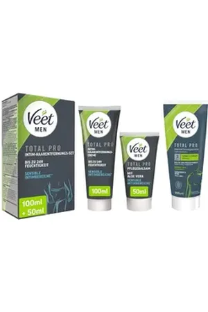 Veet MEN Enthaarungscreme Set mit Creme 100ml & Pflegebalsam 50ml + Creme Power Effect 200ml, Haarentfernungs-Set, 3 St., für den ganzen Körper, inkl. sensiblen Intimbereich