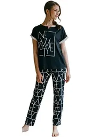 Hutschreuther Schlafanzug Stylischer Damen Pyjama (2 tlg) Modisch schwarz 48
