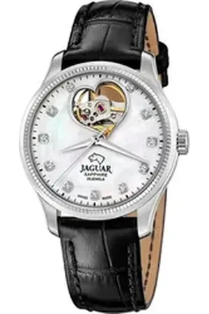 Jaguar Quarzuhr Damenuhr Leder schwarz Coeur, (Analoguhr), Damen Armbanduhr rund, Lederarmband schwarz schwarz