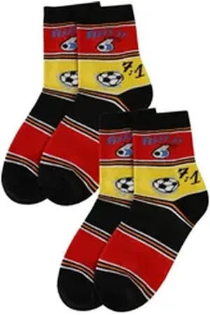 WERI SPEZIALS Strumpfhersteller GmbH Basicsocken Kinder Socken 2-er Pack für Jungs >>Fußballfan<< aus Baumwolle (Set) gelb|rot 23-26